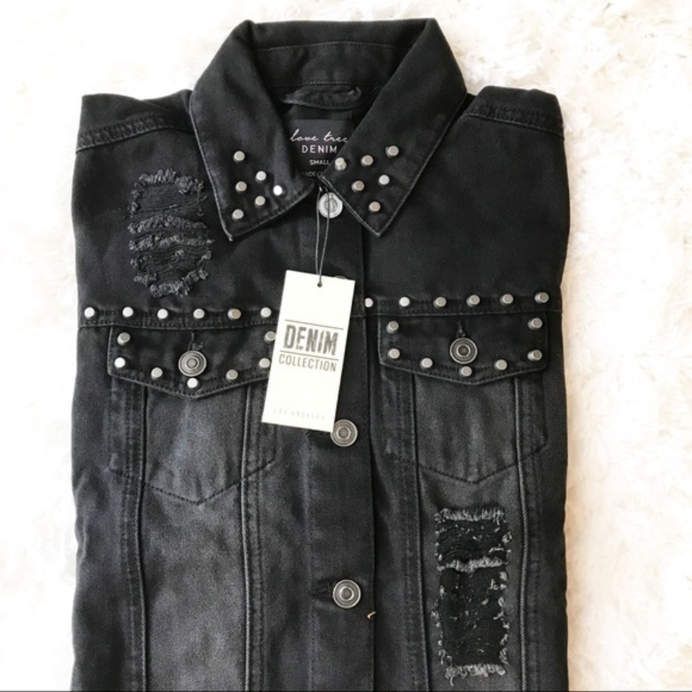Love Tree Black Slim Denim Jacket with Studs Sz S - Picture 4 of 8